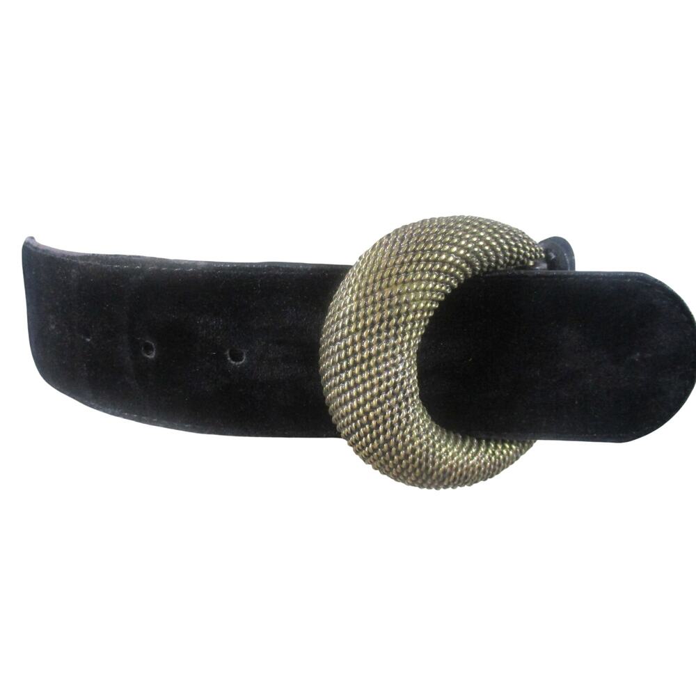 Vintage 1990 Liz Claiborne Black Suede Belt with Large Bronze Buckle Small